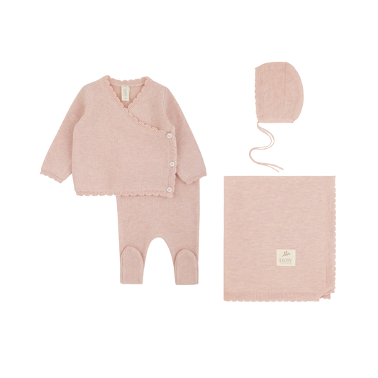 Knit Kimono Wrap Set + Bonnet + Blanket - Roselle