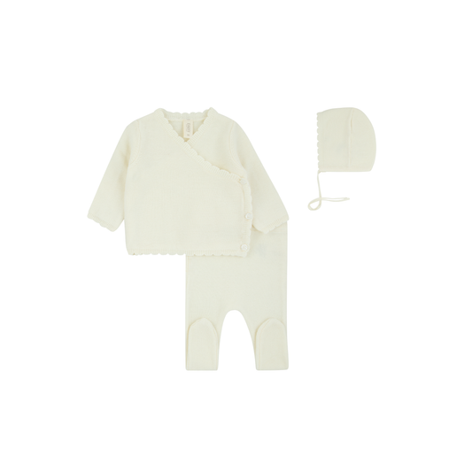 Knit Kimono Wrap + Bonnet - Cream