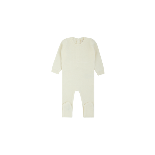 Scalloped Knit Footie - Cream