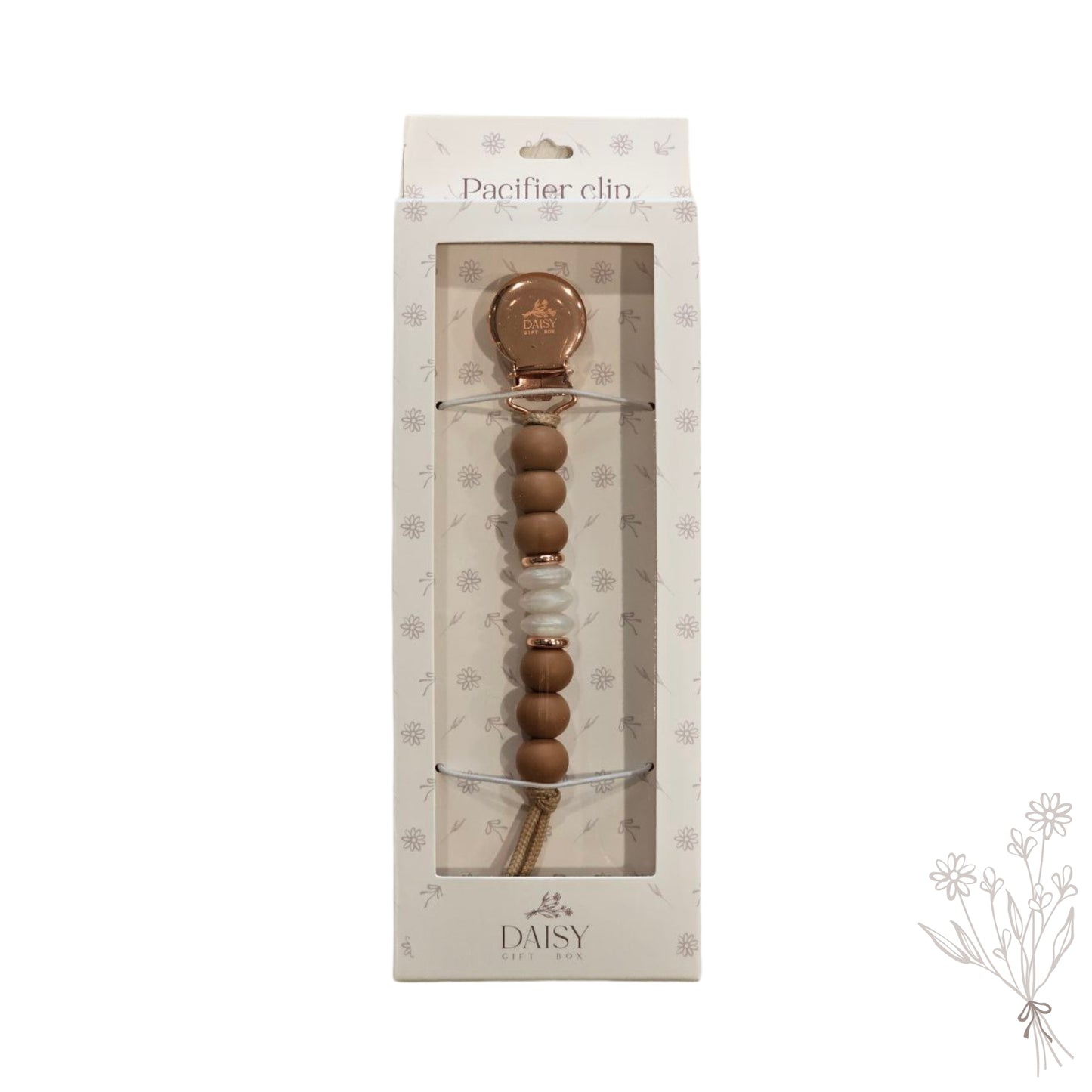 Taupe Dainty Teething pacifier clip