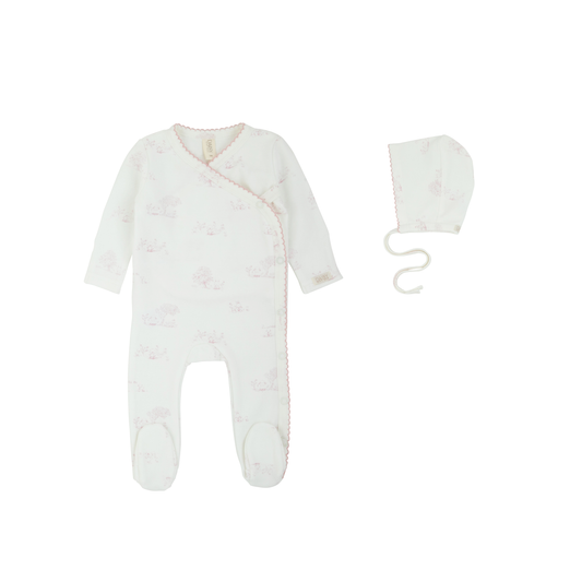 Toile All Print Kimono Footie & Bonnet - Blue