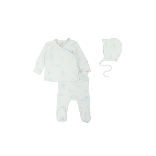 Toile All Print Kimono Two Piece set + Bonnet - Blue