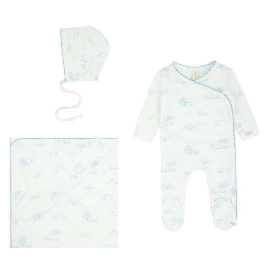 Toile Kimono Layette Set - Blue