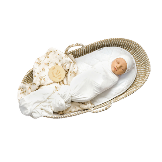Ribbed Swaddle Beanie Set - Cream