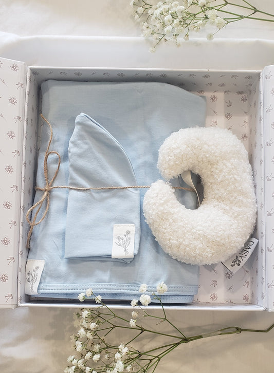 Powder blue - Baby's first moment set & Pacifier holder - Moon