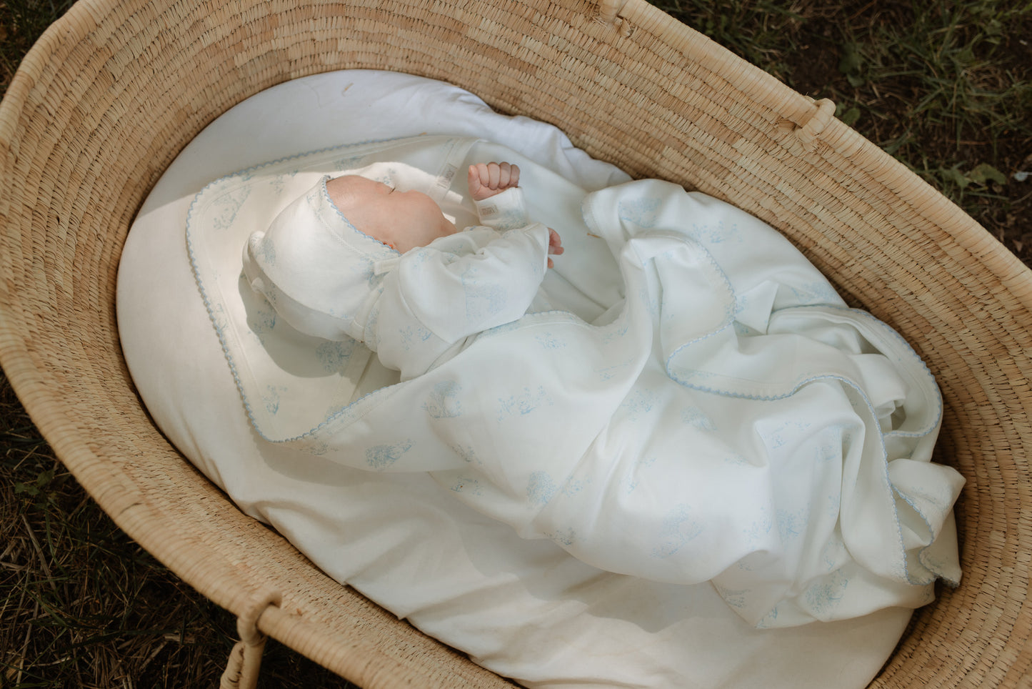 Toile Kimono Footie & Bonnet - Blue